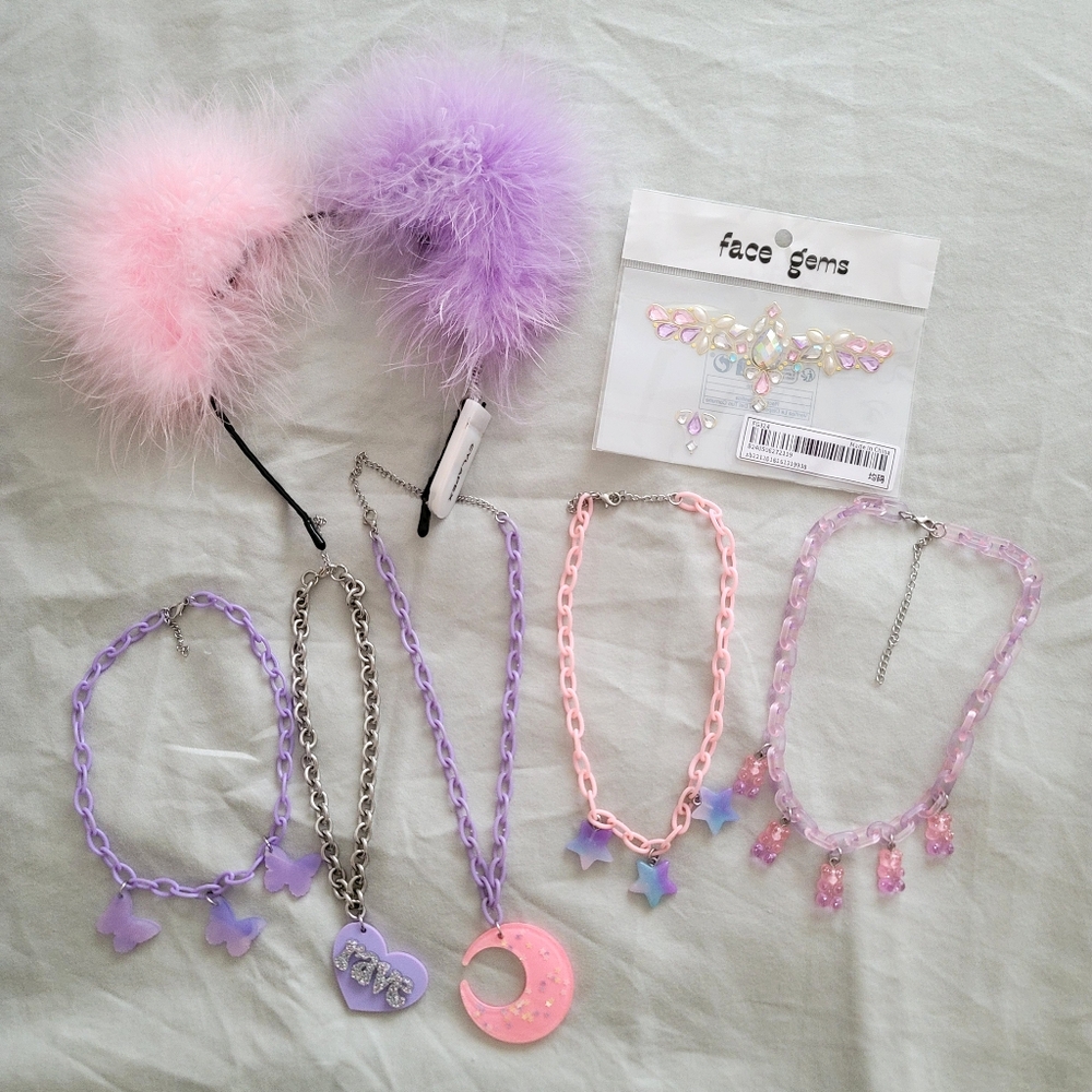 Nomad Kandi Pink Purple Rave Festival Jewelry Accessories Bundle Set